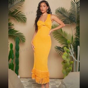 SHEIN VCAY One Shoulder Fringe Hem Dress